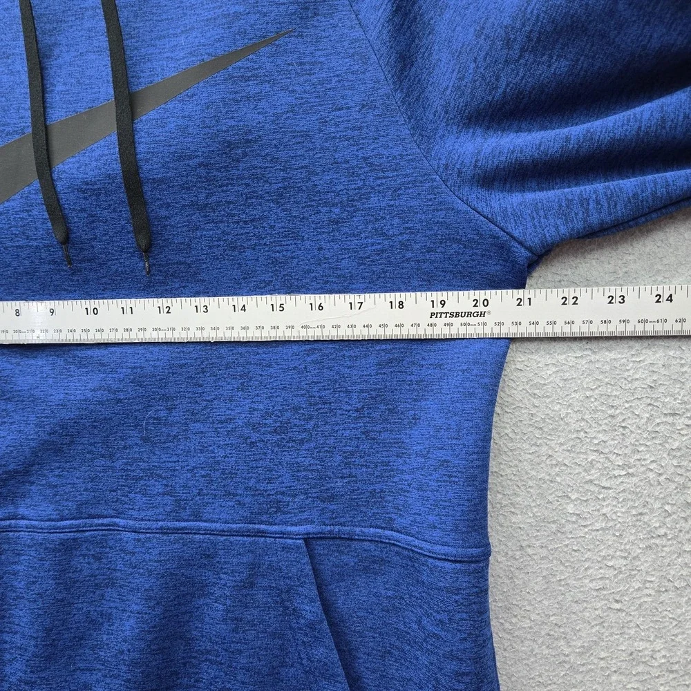Nike Men Hoodie M Blue Therma Fit Big Swoosh Logo Fleece Drawstring Pullover